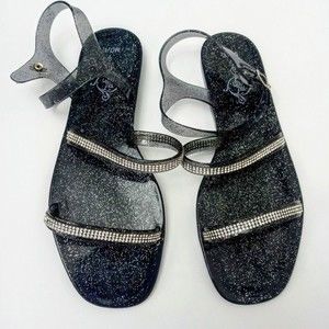 Sole Mates Black Jelly Sparkle Rhinestone Sandals 7/8